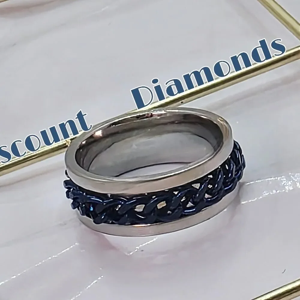 SPINNER  Titanium Polished Silver Ring - Blue Chain